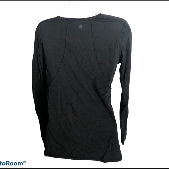 Athleta Fitted LS Black Scoop Neck Yoga Fitness Top Sz. M Thumb Holes Running - Picture 3 of 6